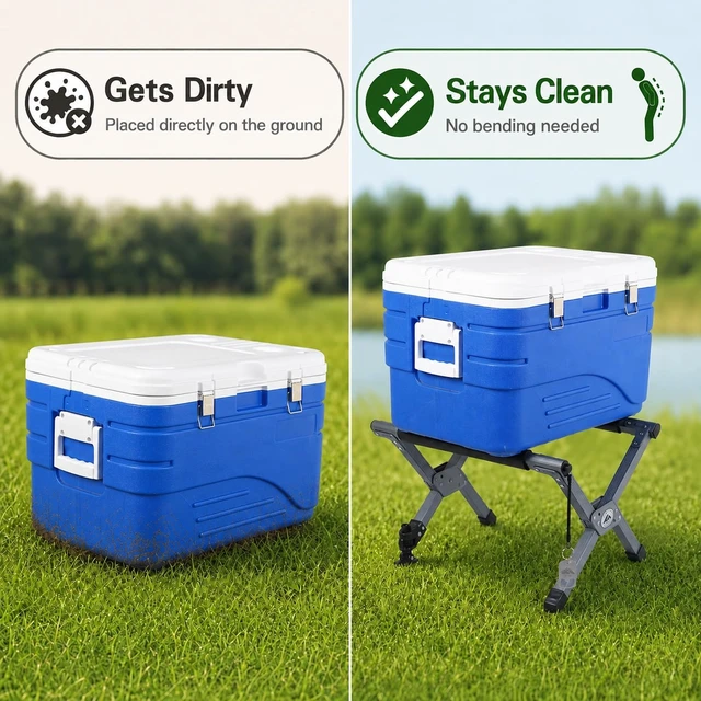Alt view image 2 of 7 - Ablazer Folding Cooler Stand Frame with Carry Bag, Anti-Slip for Camping Hiking BBQ Cooking Picnic Outdoor, Light Weight Foldable Fridge Ice Box Holder, Portable Luggage Stand, 19.7" x 15.4" x 13"