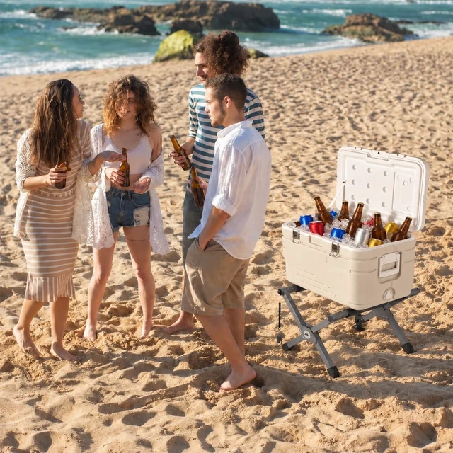 Alt view image 6 of 7 - Ablazer Folding Cooler Stand Frame with Carry Bag, Anti-Slip for Camping Hiking BBQ Cooking Picnic Outdoor, Light Weight Foldable Fridge Ice Box Holder, Portable Luggage Stand, 19.7" x 15.4" x 13"