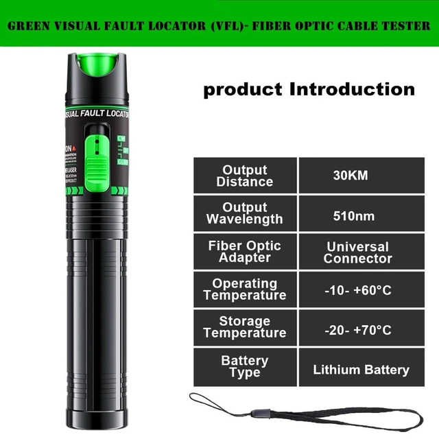 Alt view image 4 of 7 - Green Light Visual Fault Locator | 510nm 30-50KM VFL for SC/FC/ST/LC Networks | Telecom & Data Center Pro Tool