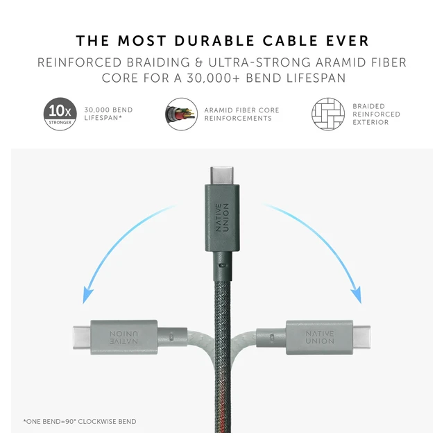 Alt view image 3 of 7 - Native Union Anchor Cable 240W 10ft Reinforced Braided USB-C to USB-C Power Delivery 3.1 Charging Cable with Weighted Knot for iPhone Duo, 18 Pro & Pro Max, MacBook Pro/Air M5 / Neo