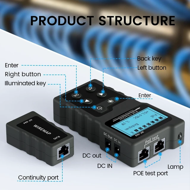 Alt view image 6 of 7 - VXSCAN NF-488 PoE Cable Tester for Power Over Ethernet Cable Wire Tester | Network Cable Continuity Tester, DC Power & Switch Loop-Back Test, PoE Checker, Network Cable Tester for CAT5e/CAT6/CAT6a