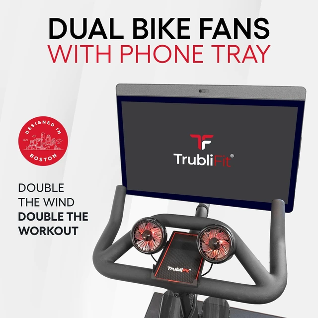 Alt view image 3 of 7 - TrubliFit Dual Cooling Fans with Phone Tray for Peloton Bike, No Batteries | Accessory for Peloton Bike, Dual Airflow Fans, Built-In Phone Tray & Tablet Holder, No Batteries or Charging Required
