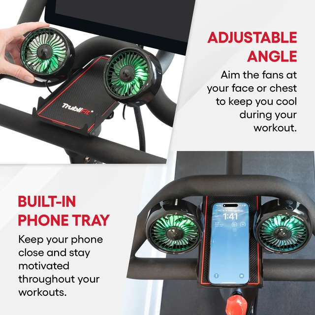 Alt view image 5 of 7 - TrubliFit Dual Cooling Fans with Phone Tray for Peloton Bike, No Batteries | Accessory for Peloton Bike, Dual Airflow Fans, Built-In Phone Tray & Tablet Holder, No Batteries or Charging Required