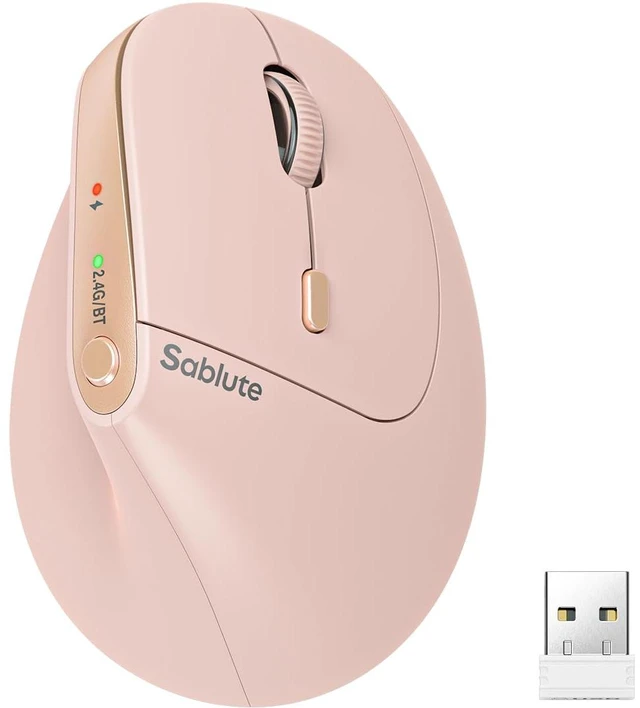 Main image of SABLUTE MAM3 Ergonomic Mouse, Vertical Mouse for Small and Medium Hands | Wireless Mouse with 3-Device Bluetooth, Rechargeable Battery and 4 Adjustable DPI for Laptops, Windows and MacOS, Pink