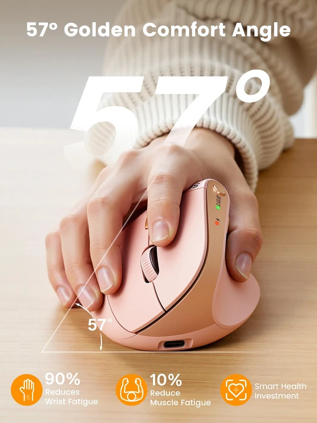 Alt view image 4 of 7 - SABLUTE MAM3 Ergonomic Mouse, Vertical Mouse for Small and Medium Hands | Wireless Mouse with 3-Device Bluetooth, Rechargeable Battery and 4 Adjustable DPI for Laptops, Windows and MacOS, Pink