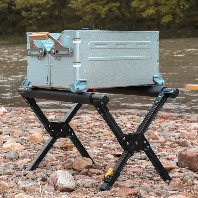 Alt view image 2 of 7 - VINGVO Camping Cooler Stand, Adjustable Strong Load Bearing Stable Folding Cooler Stand Frame Aluminum Alloy for Camping Hiking BBQ Cooking Fishing Picnic Outdoor, Light Weight Ice Box Holder (Black)