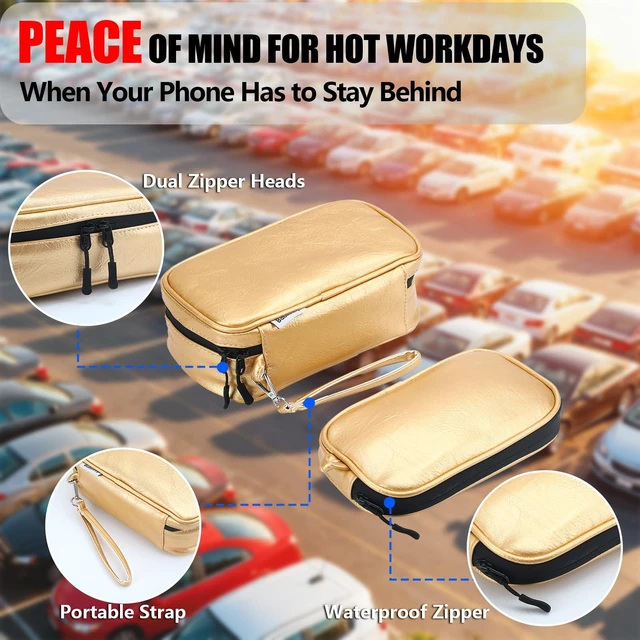 Alt view image 6 of 7 - Babeezy Car Phone Cooling Bag with 2 Ice Packs Thermal iPhone Pouch Gold | Prevents Overheating , Reflective Heat Shield Case, iPhone 17 Pro Max & Android , Essential Summer Work Gear