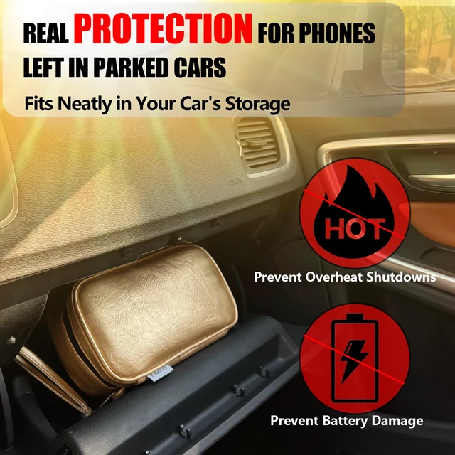 Alt view image 4 of 7 - Babeezy Car Phone Cooling Bag with 2 Ice Packs Thermal iPhone Pouch Gold | Prevents Overheating , Reflective Heat Shield Case, iPhone 17 Pro Max & Android , Essential Summer Work Gear