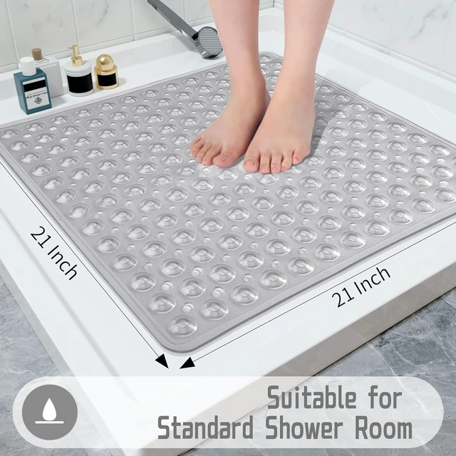 Alt view image 5 of 7 - Machine Washable BPA-Free Clear Gray, Soft Fast-Drying Bath Tub Liner for Inside Stall, Non-Slip Square Shower Mat with Large Suction Cups and Drain Holes