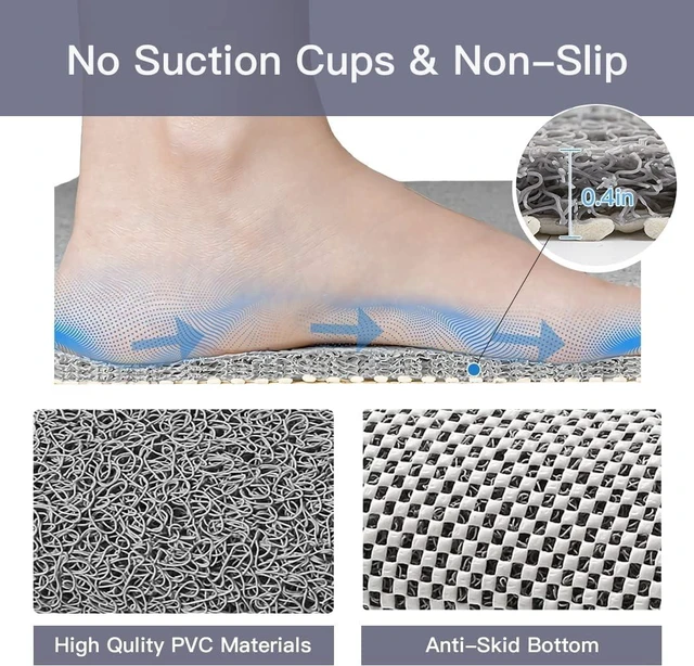 Alt view image 4 of 7 - Quick Drying PVC Loofah Bathtub Mat for Bathroom Without Suction Cups, Non Slip Soft Bath Mat with Drain
