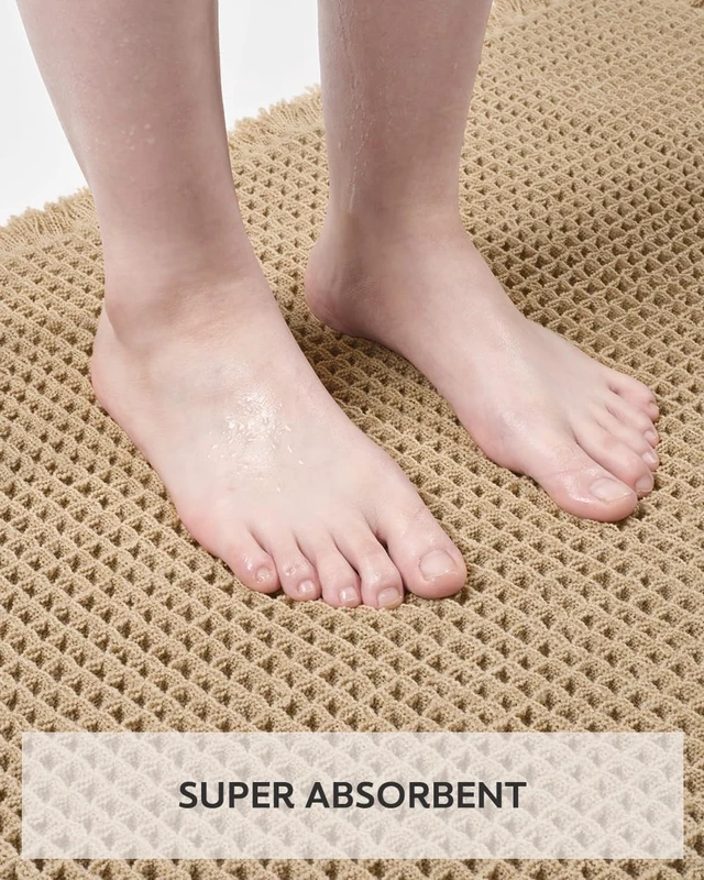 Alt view image 3 of 7 - Machine Washable Floor Mat for Tub Area, Ultra Absorbent Non-Slip Soft Bathroom Rug with Tassels, Waffle Pattern Bath Mat