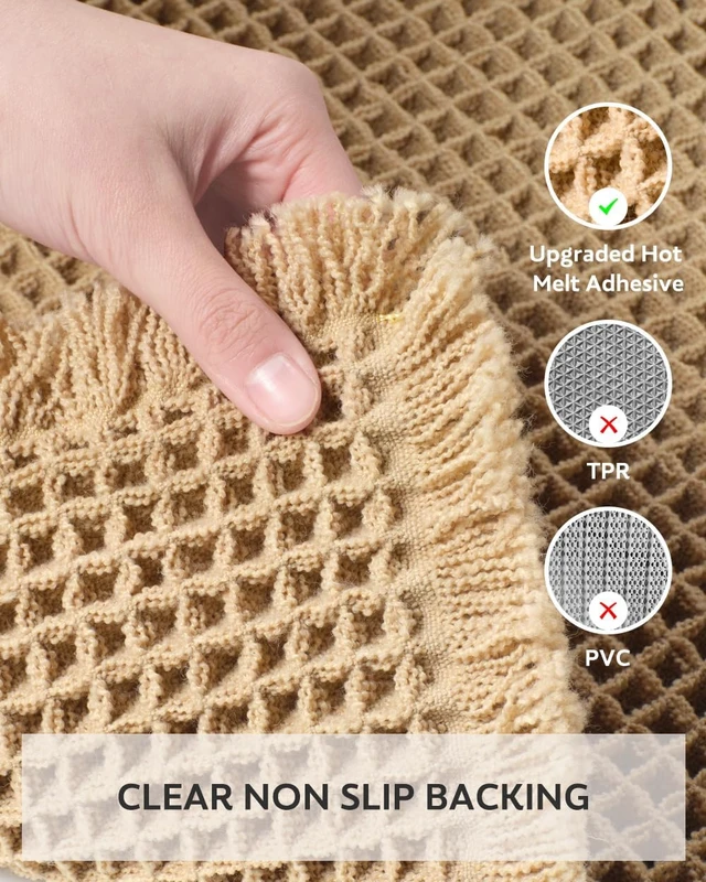 Alt view image 5 of 7 - Machine Washable Floor Mat for Tub Area, Ultra Absorbent Non-Slip Soft Bathroom Rug with Tassels, Waffle Pattern Bath Mat