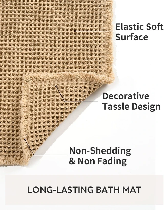 Alt view image 6 of 7 - Machine Washable Floor Mat for Tub Area, Ultra Absorbent Non-Slip Soft Bathroom Rug with Tassels, Waffle Pattern Bath Mat