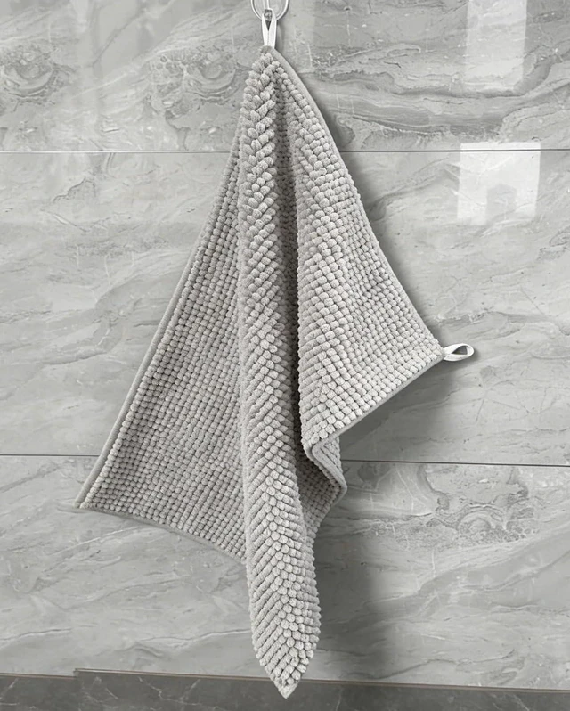 Main image of Machine Washable, Non-Slip Bath Mat, Fast Drying, Hanging Chenille Bathroom Rug with Wall Hooks - High Absorbency