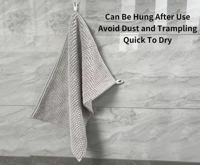 Alt view image 5 of 7 - Machine Washable, Non-Slip Bath Mat, Fast Drying, Hanging Chenille Bathroom Rug with Wall Hooks - High Absorbency