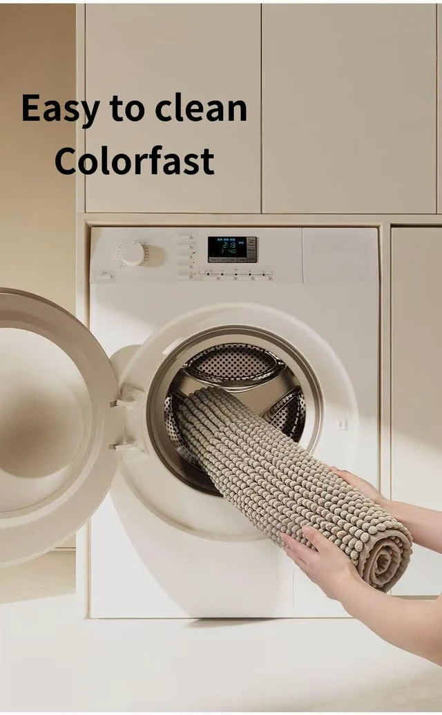 Alt view image 7 of 7 - Machine Washable, Non-Slip Bath Mat, Fast Drying, Hanging Chenille Bathroom Rug with Wall Hooks - High Absorbency