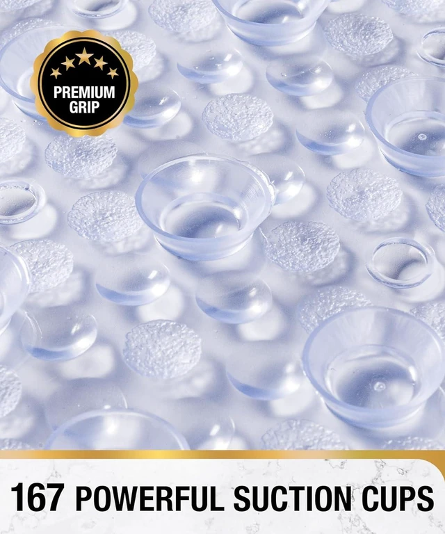 Alt view image 2 of 7 - Machine Washable Oval Bathroom Shower Rug, Transparent Non-Slip Bubble Bath Tub Mat with Suction Cups and Drain Holes