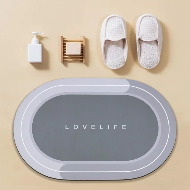 Alt view image 2 of 7 - Quick-Drying Non-Slip Rubber Bath Mat Super Absorbent Instant Dry Oval Bathroom Rug for Kitchen Sink Shower Room Bathtub