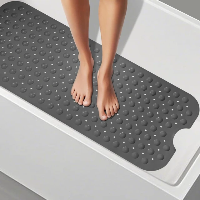 Alt view image 7 of 7 - TPE Extended Bath Tub Mat Anti-Slip Shower Floor Rug with Suction Cups and Drainage Holes Soft Non-Skid Bathroom Accessory