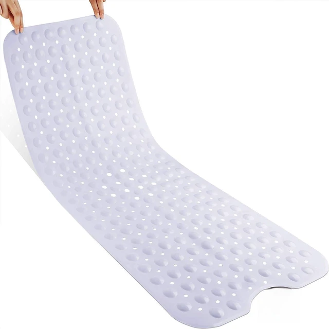 Main image of Extra Long White Bath Rug, Non-Slip Bathtub Mat for Tub