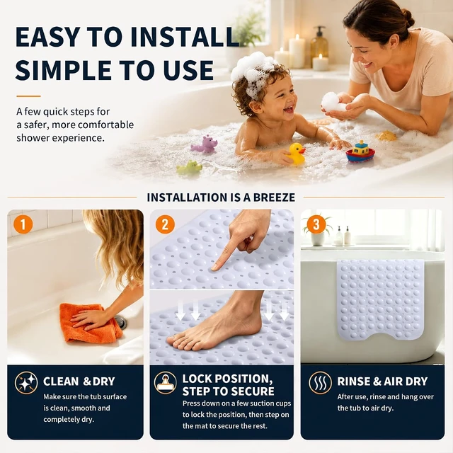 Alt view image 5 of 7 - Extra Long White Bath Rug, Non-Slip Bathtub Mat for Tub