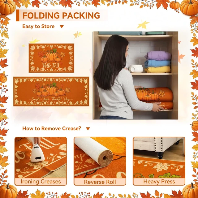 Alt view image 6 of 7 - Hello Pumpkin Fall Area Rugs, Autumn Kitchen Floor Mats Pair