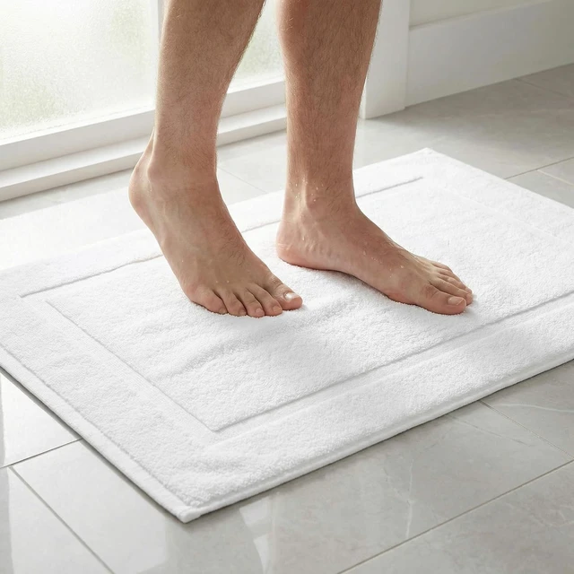 Alt view image 2 of 7 - Reversible Cotton Absorbent Bathroom Rug with Non-Slip Backing for Hotel & Spa Use