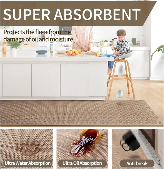 Alt view image 5 of 7 - Non-Slip Washable Brown Kitchen Floor Mats & Rugs