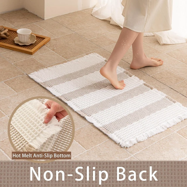 Alt view image 5 of 7 - Non-Slip Waffle Texture Bohemian Style Bathroom Rug Mat