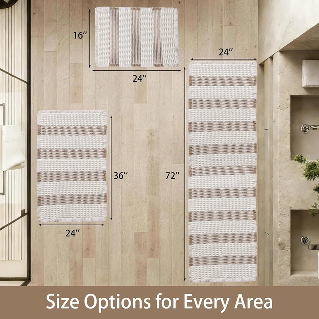 Alt view image 7 of 7 - Non-Slip Waffle Texture Bohemian Style Bathroom Rug Mat