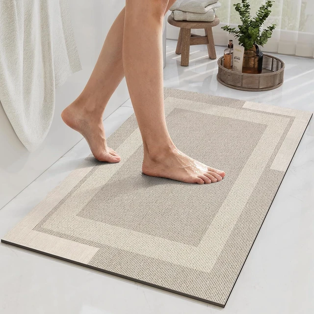 Main image of Non Slip Bath Mat Thin Bathroom Rugs Fit Under Door Beige