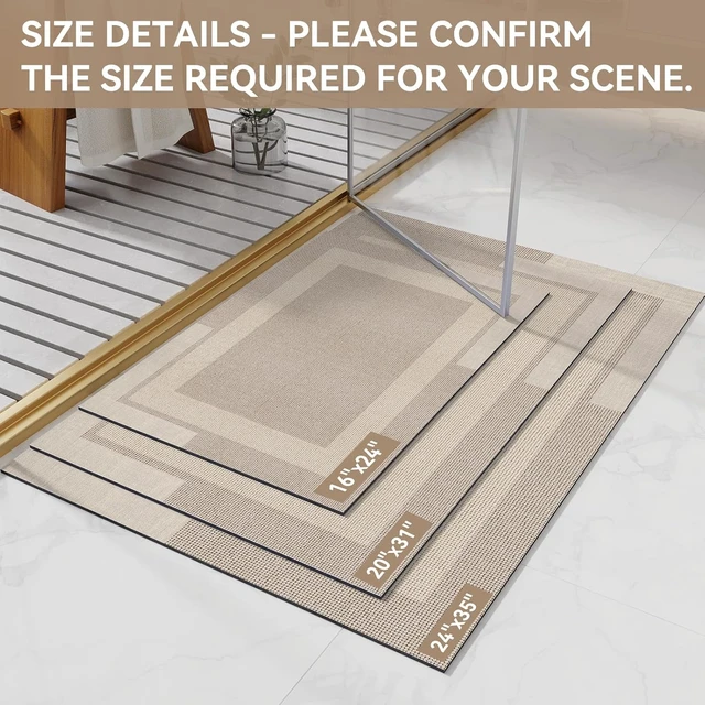 Alt view image 2 of 7 - Non Slip Bath Mat Thin Bathroom Rugs Fit Under Door Beige