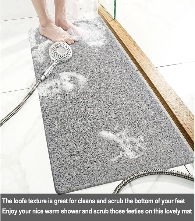 Alt view image 4 of 6 - Quick-Drying Loofah Shower Rug Without Suction Cups, Non-Slip PVC Bath Mat for Textured Surfaces