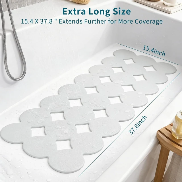 Alt view image 2 of 7 - Anti Slip Shower & Tub Floor Mat, Extra Long Non Slip Rubber Bathtub Mat with Strong Suction Cups and Large Drain Holes