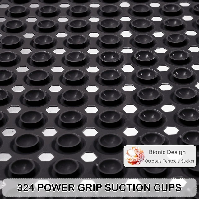 Alt view image 10 of 10 - Non-Slip Bathtub and Shower Mats, Power Grip Bath Mat 35 x 16.3 Inch with Suction Cups and Drain Holes for Tub Bathroom Floor Safety, Machine Washable Soft Bathmat, Clear