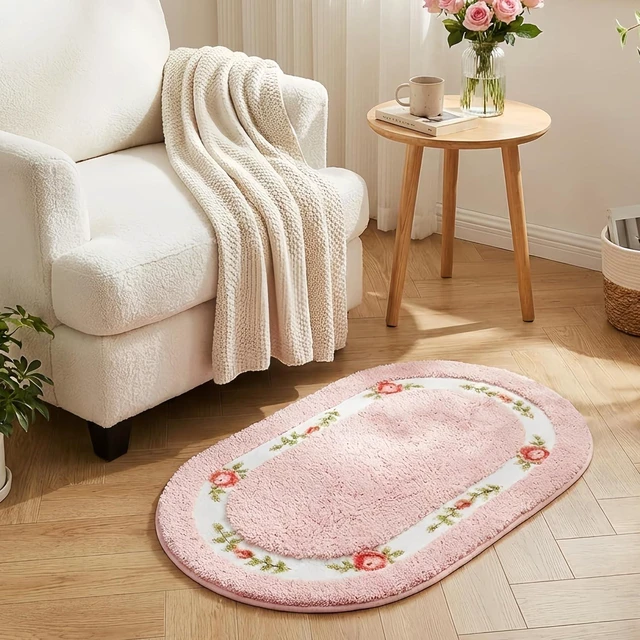 Main image of Romantic Rose Flower Shaggy Bath Rug Non Slip Absorbent Washable Area Mat for Bathroom Living Room Bedroom Kitchen