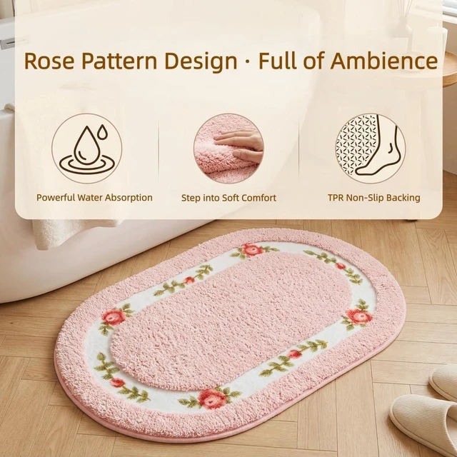 Alt view image 3 of 7 - Romantic Rose Flower Shaggy Bath Rug Non Slip Absorbent Washable Area Mat for Bathroom Living Room Bedroom Kitchen