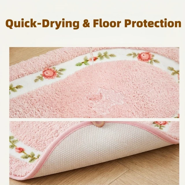 Alt view image 5 of 7 - Romantic Rose Flower Shaggy Bath Rug Non Slip Absorbent Washable Area Mat for Bathroom Living Room Bedroom Kitchen