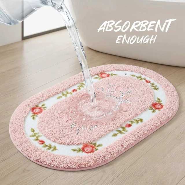 Alt view image 6 of 7 - Romantic Rose Flower Shaggy Bath Rug Non Slip Absorbent Washable Area Mat for Bathroom Living Room Bedroom Kitchen