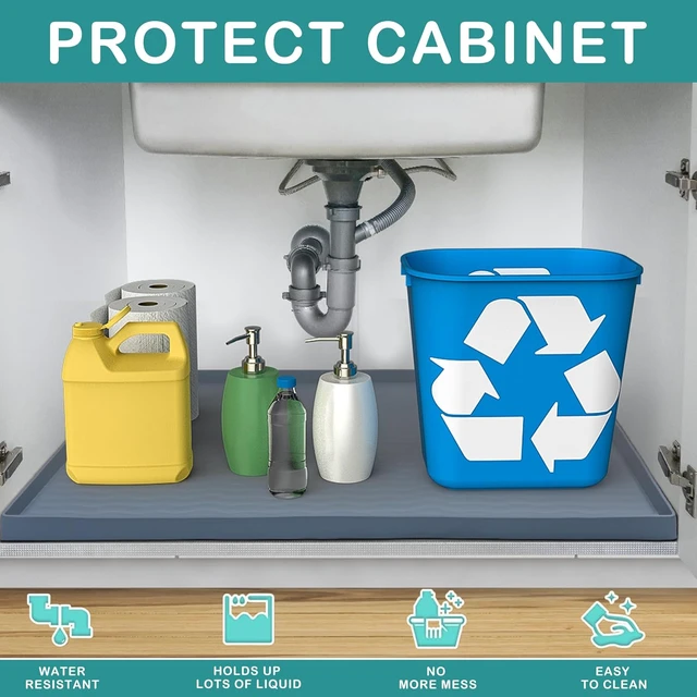 Alt view image 2 of 6 - Waterproof Silicone Under Sink Mat Shelf Liner for Kitchen Bathroom Cabinet Counter Protector Storage Organizer Litter Mat Pet Cat Puppy Essentials