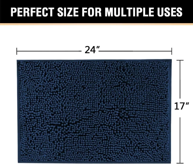 Alt view image 2 of 6 - Soft Plush Quick Dry Washable Floor Mats for Bathtubs, Non-Slip Extra Thick Absorbent Shaggy Bathroom Rug, Navy Blue Chenille Bath Mat