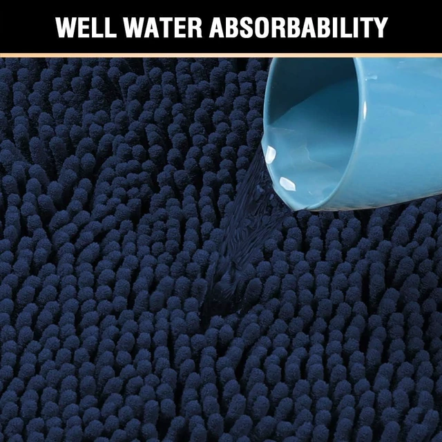 Alt view image 5 of 6 - Soft Plush Quick Dry Washable Floor Mats for Bathtubs, Non-Slip Extra Thick Absorbent Shaggy Bathroom Rug, Navy Blue Chenille Bath Mat