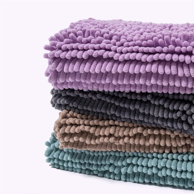 Alt view image 7 of 7 - Non-Slip Washable Soft Thick Microfiber Water Absorbent Shower Floor Mat, Chenille Bathroom Rug Mat