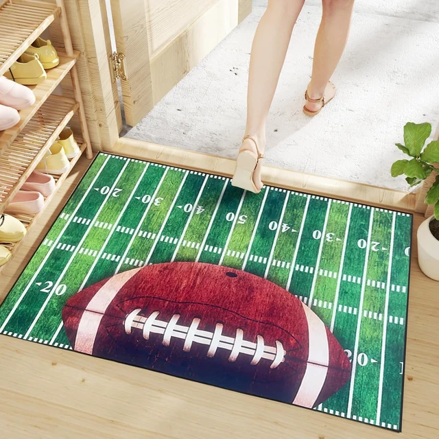 Alt view image 3 of 7 - Anti-Slip Absorbent Bathroom Rug for Pets & Entryways, Football Theme Front Door Mat