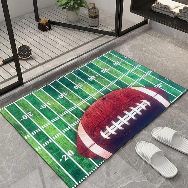 Alt view image 4 of 7 - Anti-Slip Absorbent Bathroom Rug for Pets & Entryways, Football Theme Front Door Mat