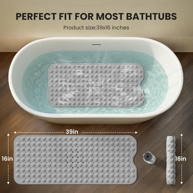 Alt view image 3 of 7 - Washable Bath Floor Rug, Anti-Slip Bathtub Safety Mat with Drainage Holes and Suction Cups