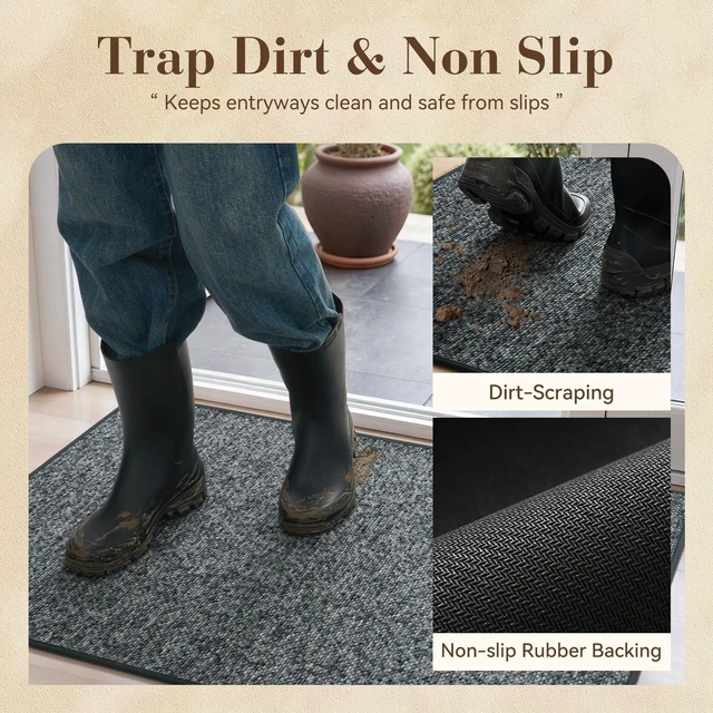Alt view image 3 of 7 - Absorbent Durable Rubber Non Slip Front Door Mat for Inside Entryway Dirt Trapper Welcome Mat, Indoor Entrance Doormat