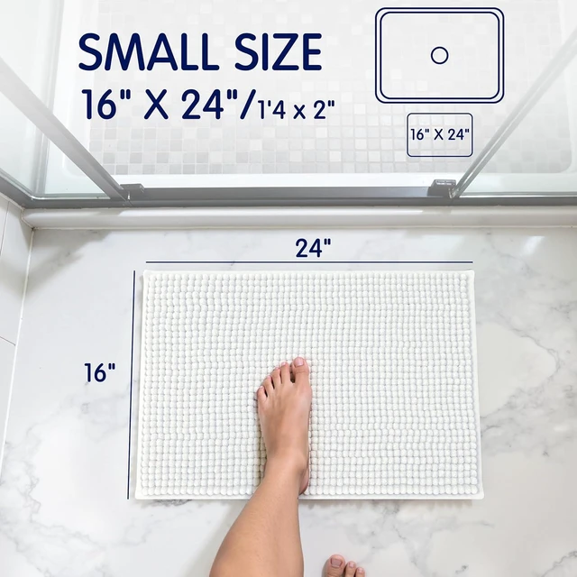 Alt view image 3 of 7 - Quick Drying Machine Washable Shower Floor Mat, Soft Plush Absorbent Bath Mat, Chenille Bathroom Rug