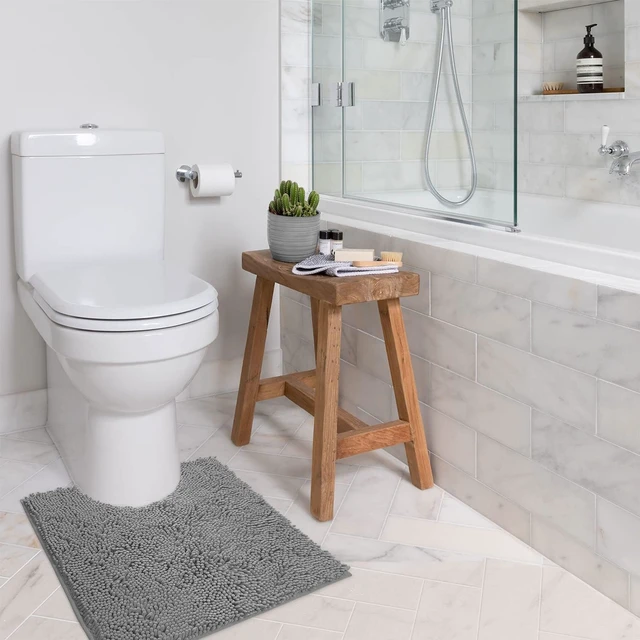 Alt view image 3 of 7 - Super Absorbent Shaggy Machine Wash & Dry, Extra-Soft Plush Chenille Microfiber Bathroom Mat, U-Shaped Washable Toilet Rug