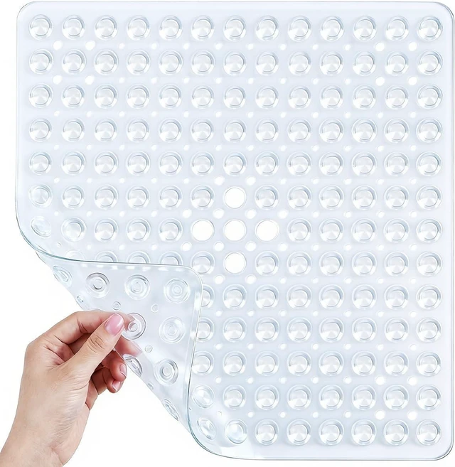 Main image of Machine Washable Bath Rug for Stand Up Showers, Non Slip Square Shower Stall Mat with Suction Cups and Drainage Holes